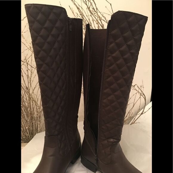 Brow Faux Leather Quilted Knee High Boots 7.5M EUC - Picture 2 of 5